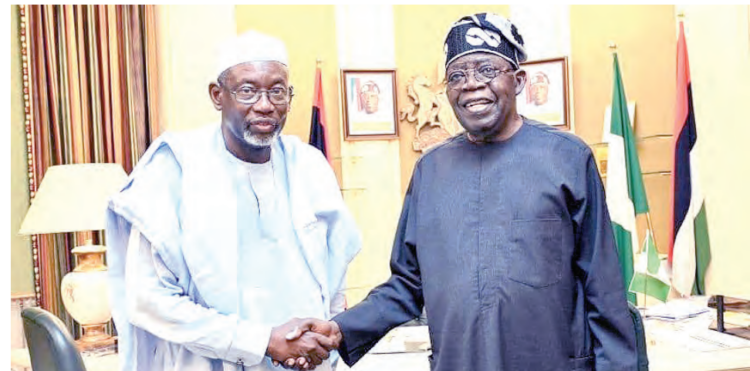 R-L:  President Bola Ahmed Tinubu and   Jigawa State Governor  Umar Namadi, during the governor's briefing on the recent fuel tanker explosion in the state, at Presidential Villa, Abuja, yesterday. PHOTO BY REMI AKUNLEYAN