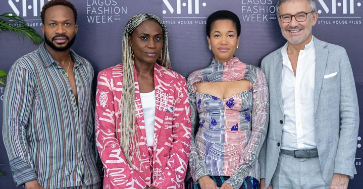 L-R: Adebayo Oke-Lawal Founder Orange Culture, Omoyemi Akerele CEO & Founder, Lagos Fashion Week  and Style House Files, Tamu McPherson CNMI Diversity, Equity and Inclusion Ambassador and Founder, Shoe Up For Justice, Laurent Vinay Chief Brand  and International Communications Officer Value Retail