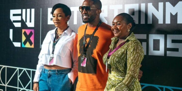L-R: Deola Art Alade, Group CEO Livespot360 and Co-Founder of Livespot Foundation; Darey Art Alade, Chief Creator Officer and Co-Founder of Livespot Foundation, and Tosan Adebanjo, Group Head, Support Services of Livespot360, at the launch of Entertainment Week Lagos 2024.