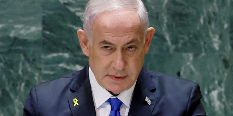 FILE PHOTO: Israel's Prime Minister Benjamin Netanyahu addresses the 79th United Nations General Assembly at U.N. headquarters in New York, U.S., September 27, 2024.  REUTERS/Eduardo Munoz/File Photo