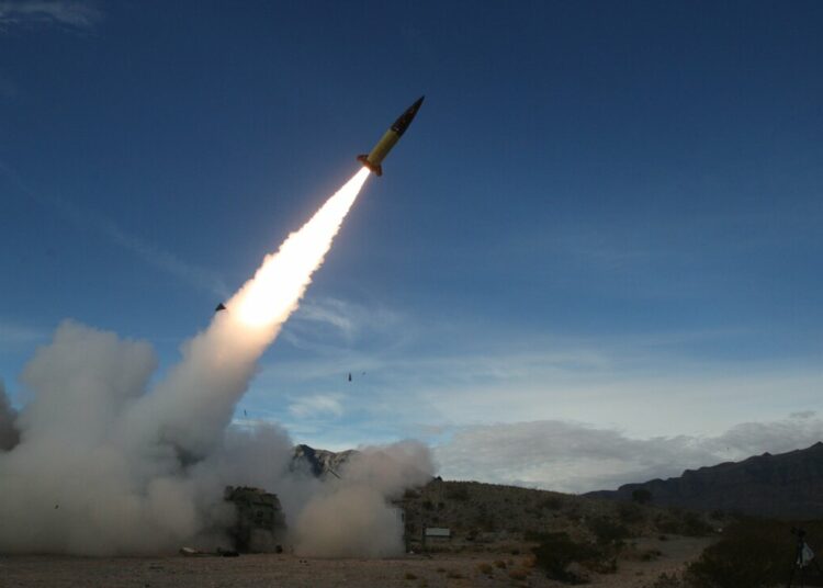 FILE - In this image provided by the U.S. Army, soldiers, from the 3rd Battalion, 321st Field Artillery Regiment of the 18th Field Artillery Brigade out of Fort Bragg N.C., conduct live fire testing at White Sands Missile Range, N.M., on Dec. 14, 2021, of early versions of the Army Tactical Missile System. (John Hamilton/U.S. Army via AP, File)