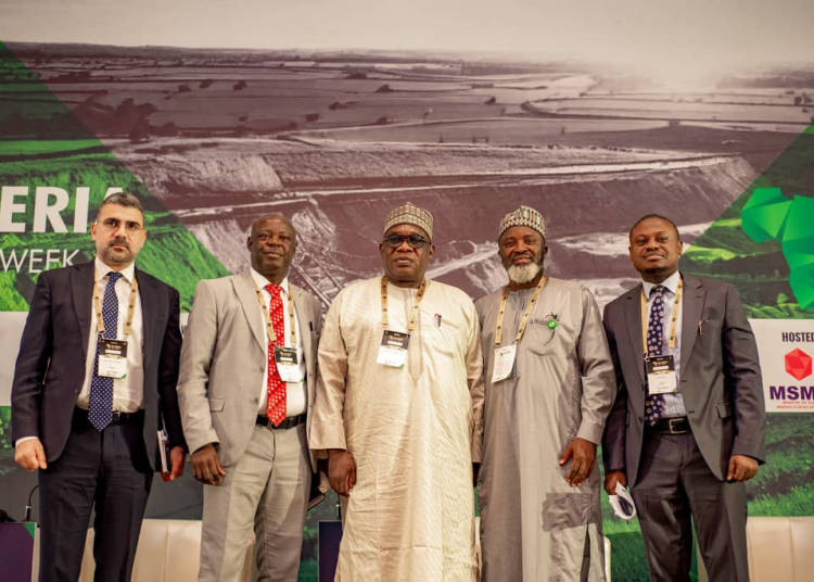 L-R: Fadi Ghazale, CEO, Titan Minerals Nigeria; Prof Olusegun Omoniyi Ige, DG, NGSA; Engr. Obadiah Simon Nkom, DG, MCO; Mr. Ahmed Abdulkadiri who represented the DG, BPE, Mr. Ayodeji Gbeleyi, and Mr. Habeeb Jaiyeola who anchored the session, shortly after the session, recently.