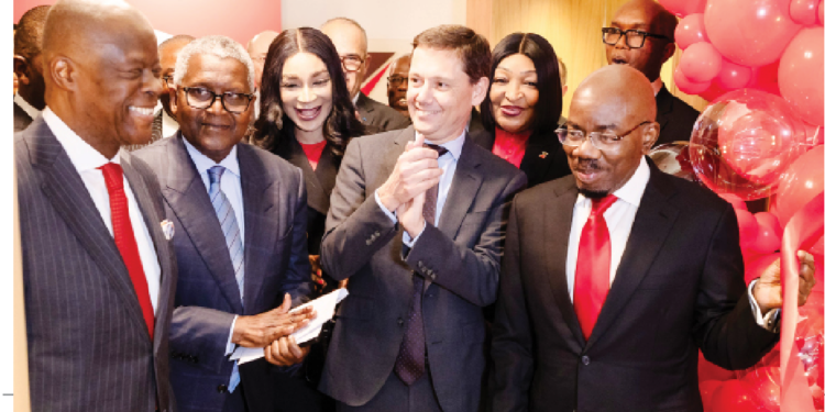 L-R: Minister of Finance and Coordinating Minister of the Economy, Mr. Wale Edun; President/Chief Executive, Dangote Group, Alhaji Aliko Dangote, GCON; Group Managing Director/Chief Executive, Zenith Bank Plc, Dame (Dr.) Adaora Umeoji, OON; Director-General of the Treasury, France, Bertrand Dumont; Executive Director, Zenith Bank Plc, Mrs. Adobi Nwapa; and Founder and Chairman, Zenith Bank Plc, Jim Ovia, CFR, during the official commissioning of Zenith Bank, Paris on Wednesday.