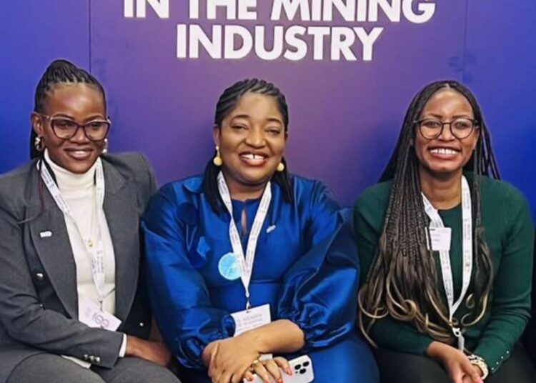 Executive Director, Women In Mining Africa (WiM-Africa), Dr. Comfort Asokoro-Ogaji (Middle) flanked on the left by Mary Duncan of Mambo Minerals, Tanzania, and a WIM100, Godelive Kanga (Right) from DRC.