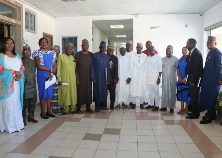 Minister of Livestock Development, Idi Mukhtar Maiha (6th right), in a group photograph with the delegation from Niger State, comprised of the Permanent Secretary Ministry Livestock and, Dr. Baba Uthman (7th right), and representatives from industry players such as WAMCO Nigeria Plc, CHI Limited, Hail Consortium, Neon Dairies, and Irish Dairies, during the courtesy visit today in Abuja.