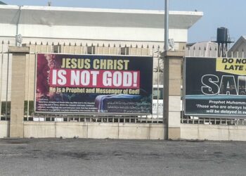 Controversial ‘Jesus Is Not God’ Banner At Lagos Mosque Sparks Outrage