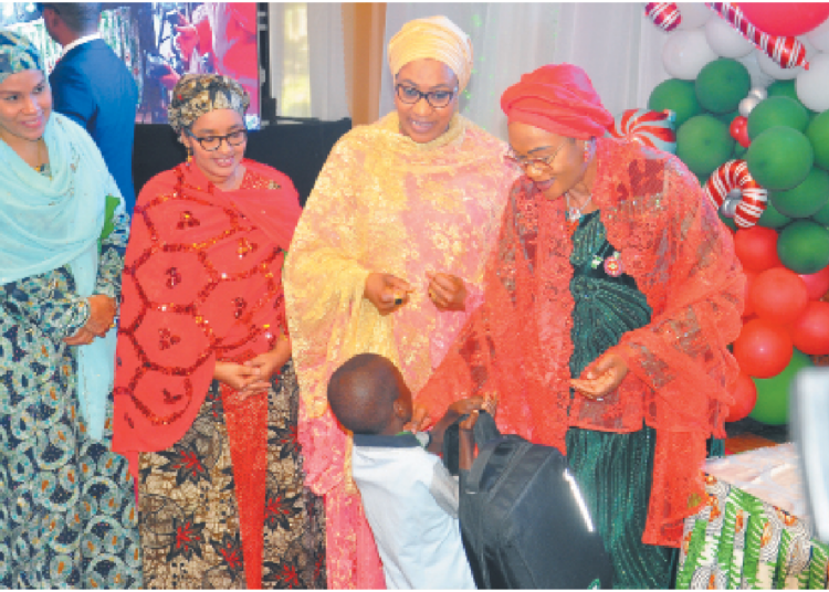 R-L: First lady, Senator Oluremi Tinubu: wife of the vice president, Hajia Nana Shettima; wife of the speaker of the House of Representatives, Hajiya Fatima Abbas, and wife of the deputy Senate president, Hajia Laila Barau, during the 2024 Children’s Christmas Brunch, held at the State House Conference Centre in Abuja, yesterday. PHOTO BY REMI AKUNLEYAN