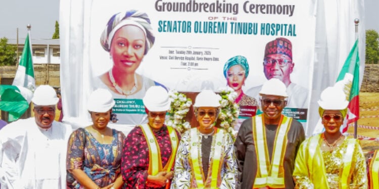 R-L: Prof Olufolake Abdulrazaq, Governor AbdulRahman AbdulRazaq, Mrs Oluremi Tinubu, and Deputy Governor Kayode Alabi( 1st  left) during the ground breaking of Senator Oluremi Tinubu Hospital in Ilorin, Kwara State on Wednesday. PHOTOS BY ABDULLAHI OLESIN