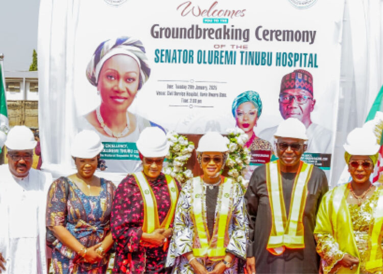 R-L: Prof Olufolake Abdulrazaq, Governor AbdulRahman AbdulRazaq, Mrs Oluremi Tinubu, and Deputy Governor Kayode Alabi( 1st  left) during the ground breaking of Senator Oluremi Tinubu Hospital in Ilorin, Kwara State on Wednesday. PHOTOS BY ABDULLAHI OLESIN