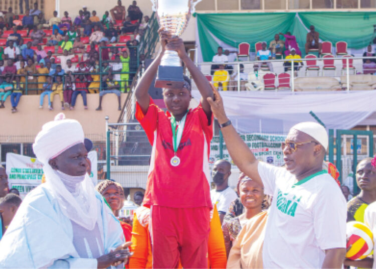 Representative of Emir of Gombe, Muhammed Baba Mabami; captain of GDSS Shehu Abubakar football team and sponsor of Gombe Inter Schools Athletics and Principal's Cup, Ahmed Shuaibu-Gara Gombe