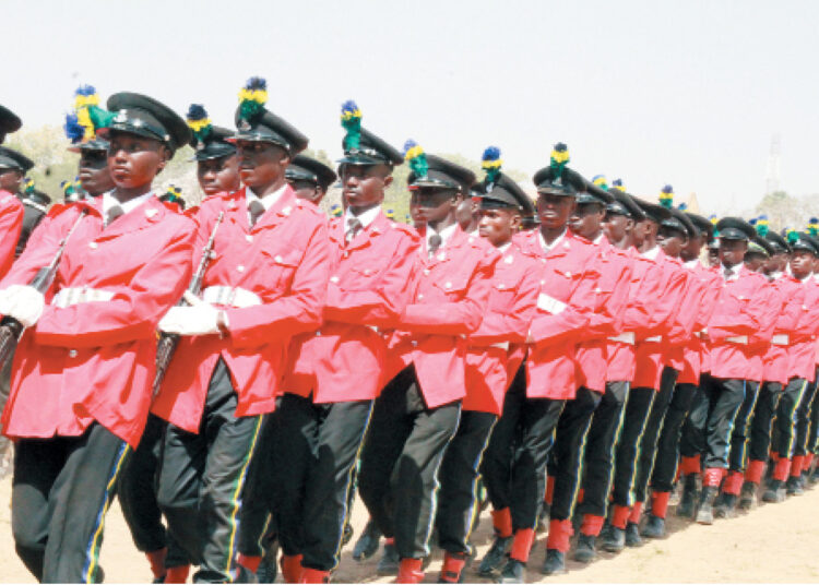 A cross section of Constables during the passing out parade of the 2022 intake of Recruit Constables held at Police College in Kaduna, yesterday. PHOTO BY GBENGA ABIOLA