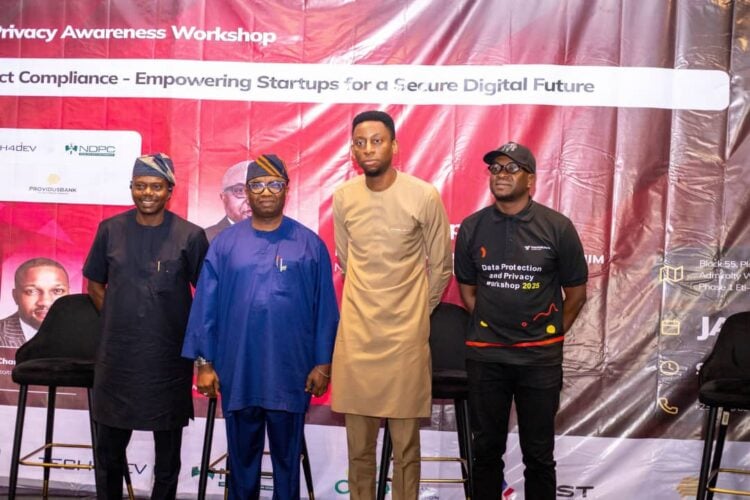 R:L: CEO of Imperial EdTech, Lanre Ogundipe; Commissioner of the Lagos State Ministry of Innovation, Science, Hon Olatubosun Alake; National Commissioner/CEO of the Nigeria Data Protection Commission, Dr. Vincent Olatunji, and a guest at the high-impact Data Protection & Privacy Awareness Workshop, held recently.