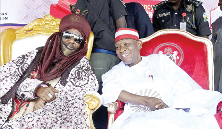 Kano State Governor Abba Yusuf (right) and the Emir of Kano, Muhammadu Sanusi II in Kano, yesterday.