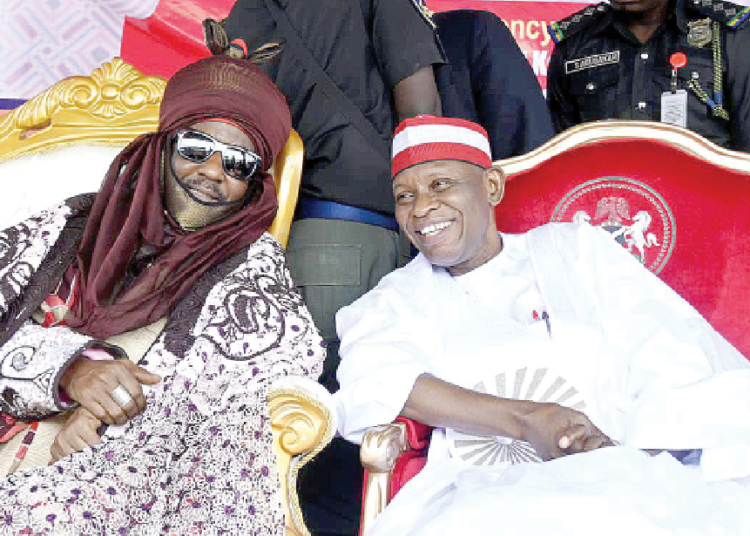 Kano State Governor Abba Yusuf (right) and the Emir of Kano, Muhammadu Sanusi II in Kano, yesterday.