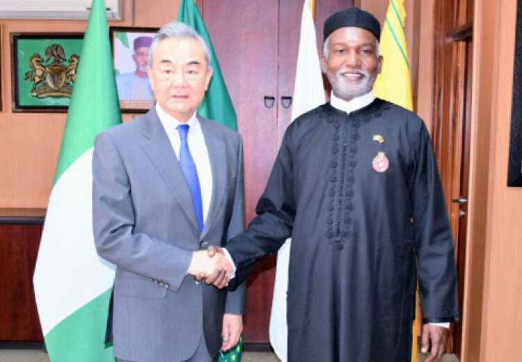 L-R: Chinese Foreign Minister  Wang Yi and his Nigerian counterpart, Yusuf Maitama Tuggar, during a meeting in Abuja on Thursday.