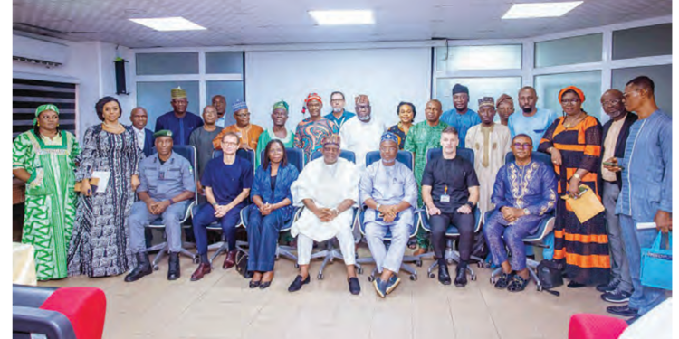 Executive secretary, Nigerian Shippers’ Council, Dr Akutah Pius (middle) flanked by the managing director, Tin Can Island Container Terminal (TICT), Etienne Rocher (left); chairman of the Shipping Lines Association, Boma Alabi; representative of the managing director of the Nigerian Ports Authority (NPA), Adekunle Oladipupo (right) and the CEO of APM Terminals Nigeria, Frederik Klinke, at a stakeholder consultations meeting in Lagos recently.