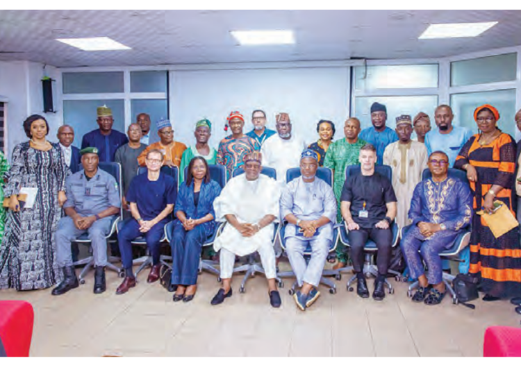 Executive secretary, Nigerian Shippers’ Council, Dr Akutah Pius (middle) flanked by the managing director, Tin Can Island Container Terminal (TICT), Etienne Rocher (left); chairman of the Shipping Lines Association, Boma Alabi; representative of the managing director of the Nigerian Ports Authority (NPA), Adekunle Oladipupo (right) and the CEO of APM Terminals Nigeria, Frederik Klinke, at a stakeholder consultations meeting in Lagos recently.