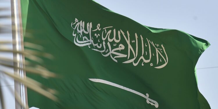 A picture taken September 22, 2020 shows a Saudi national flag.
AFP PHOTO/FAYEZ NURELDINE