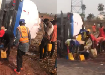 Youths Ignore Warning, Scoop Fuel From Fallen Tanker In Edo