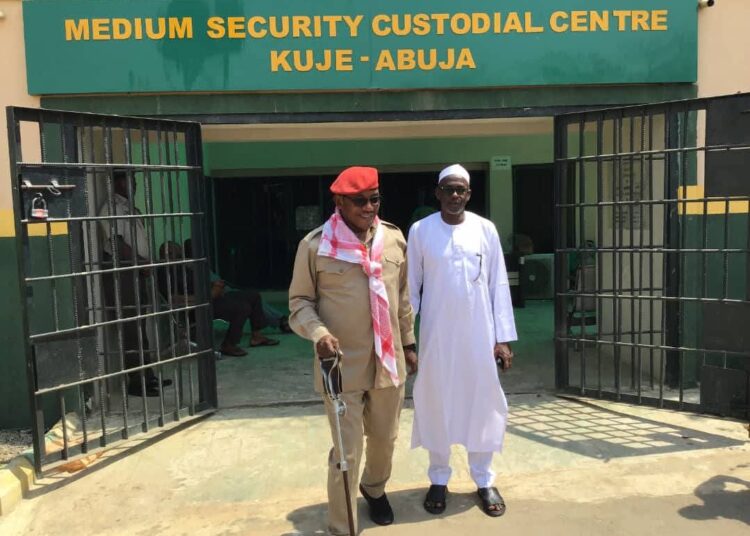 Barr. Solomon Dalung and Comrade Mahdi Shehu during the visit to Prof. Yusuf Usman in Kuje Prison.