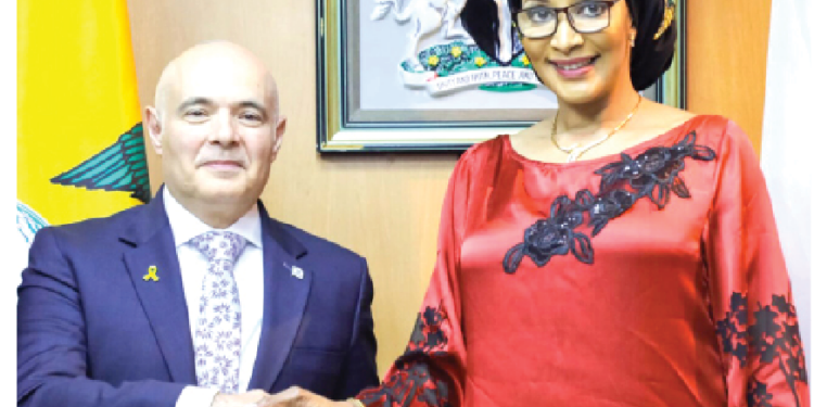 L-R: Israeli Ambassador to Nigeria and Permanent Representative to ECOWAS, Michael Freeman with Nigeria’s Minister of State for Foreign Affairs, Ambassador Bianca Ojukwu, during the meeting to strengthen bilateral ties in Abuja