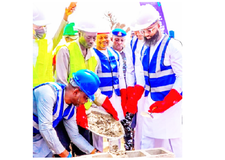 L-R: The Executive Vice Chairman/CEO of NASENI, Mr. Khalil Suleiman Halilu; Vice Chancellor, Bayero University Kano, Prof Sagir Adamu Abbas and Minister of Innovation, Science and Technology,  Chief Uche Nnaji, laying a block at the ground breaking event of the Sustainable and Emerging Technologies Institute (SETI) at Bayero University Kano (BUK) New Campus on Friday