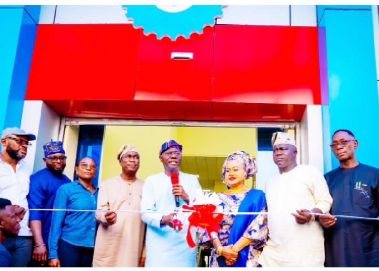 Lagos State deputy governor ,Obafemi Hamzat (4th left); Governor Babajide Sanwo-Olu, (5th left) with other dignitries during the commissioning of the newly completed Abule Egba Bus Terminal in Orile-Agege Local Council Development Area (LCDA), which is designed to enhance seamless mass transportation from Abule Egba suburb to other parts of Lagos city.