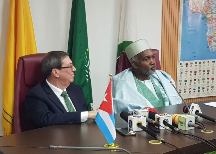 L-R: Cuba  Minister of Foreign Affairs, Bruno Rodriguez Parrila and Nigeria's Minister of Foreign Affairs, Yusuf Tuggar during a meeting to strengthen bilateral ties in Abuja on Monday