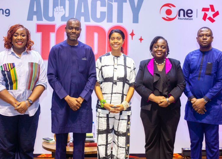 L-R: Sheila Ojei, Moderator of Sterling Leadership Series; Abubakar Suleiman, Managing Director Sterling Bank Ltd; Zuriel
Oduwole, Filmmaker and Guest Speaker; Olapeju Ibekwe, CEO Sterling One Foundation; Maurice Igugu, Chief Marketing
Officer Sterling Bank Limited.