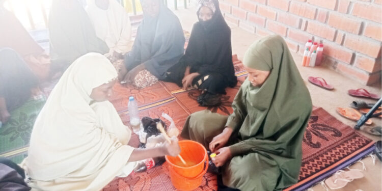 Adolescent girls participating in a shampoo-making training at the Child Protection Center in Dange Shuni Local Government Area, Sokoto. PHOTO: HENRY TYOHEMBA