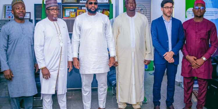 From left: Project Consultant, Norbert Shialsuk; Managing Director (MD), Noretek Energy Ltd., Mr Edward Traore; Director General, Energy Commission of Nigeria (ECN), Dr Mustapha Abdullahi; Executive Director, Corporate Alliance and Marketing, Noretek Energy Ltd., Mr Nuhu Ajanah; Country Director, German ILF Engineering  Consultant, Mr Najid Bounader and the representative of the Director, German International  Cooperation Society, Mr Hilary Elegeonye, during the collaboration visit of Noretek Energy’s MD to ECN headquarters in Abuja on Thursday.