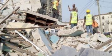 fashola 3 Workers Cheat Death, Others Trapped As Building Collapses In Lagos