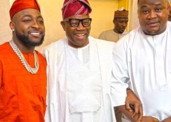 PICTORIAL: Davido, Cubana Chiefpriest Pay Visit To Senate President Akpabio In Abuja