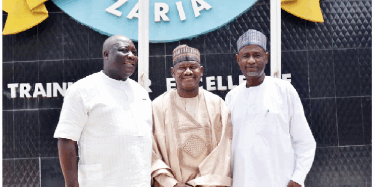L-R: Chairman, House Committee on Aviation Technology, Hon Tajudeen Abisodun; rector, Nigerian College of Aviation Technology (NCAT), Dr Danjuma Ismaila and the committee vice chairman, Hon Sulaiman Yahaya Richifa during their oversight visit on NCAT.