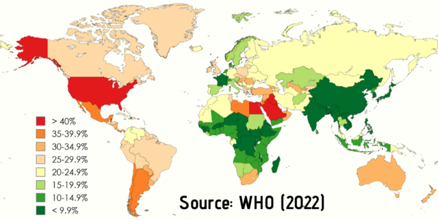 Global Obesity On The Rise: 1 In 8 Affected Worldwide 1 Obesity rate WHO 2022