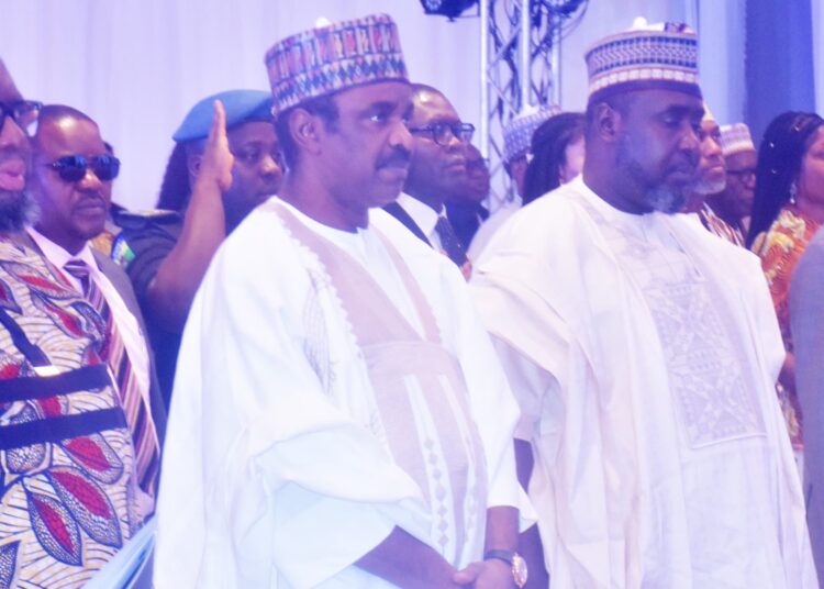 From left: Director-General, Raw Materials Research and Development Council, Prof. Nnanyelugo Ike-Mounso; Minister of Transportation, Saidu Ahmed-Alhali; representative of the Senate President and Chairman, Senate Committee of Science, Technology and Innovation, Sen. Aminu Iya-Abbas and Minister of State for Industry, Sen. John Owan-Enoh, during the 2025 Africa Raw Material Summit in Abuja on Tuesday (20/5/25).