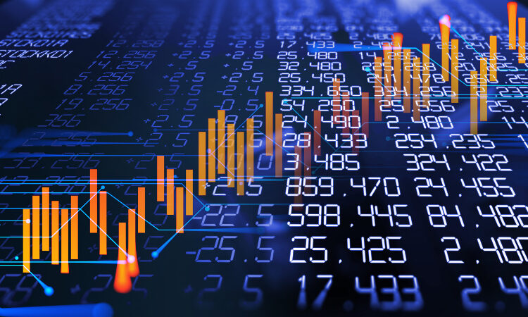3d rendering of technical financial graph on stock exchange display panel