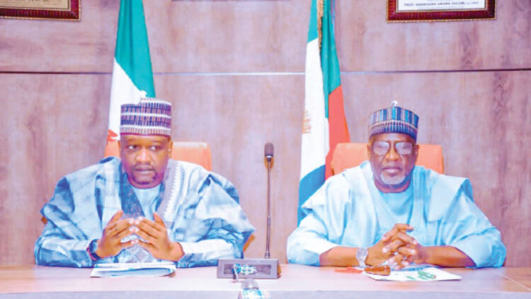 Yobe Deputy Gov, Hon Idi Barde Gubana (Right) and his Borno counterpart Dr. Umar Usman Kadafur during a meeting in Maiduguri