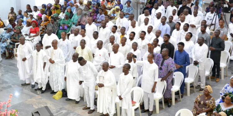 Members of Men's Missionary Union (MMU) during the 2025 Father's Day celebration at Gloryland Baptist Church, Lugbe, Abuja, on Sunday.