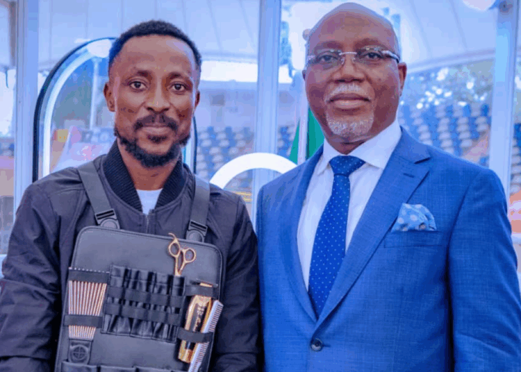 L-R: Joshua Aiyeniro, popularly known as T-Jos with Governor of Ondo State, Lucky Aiyedatiwa