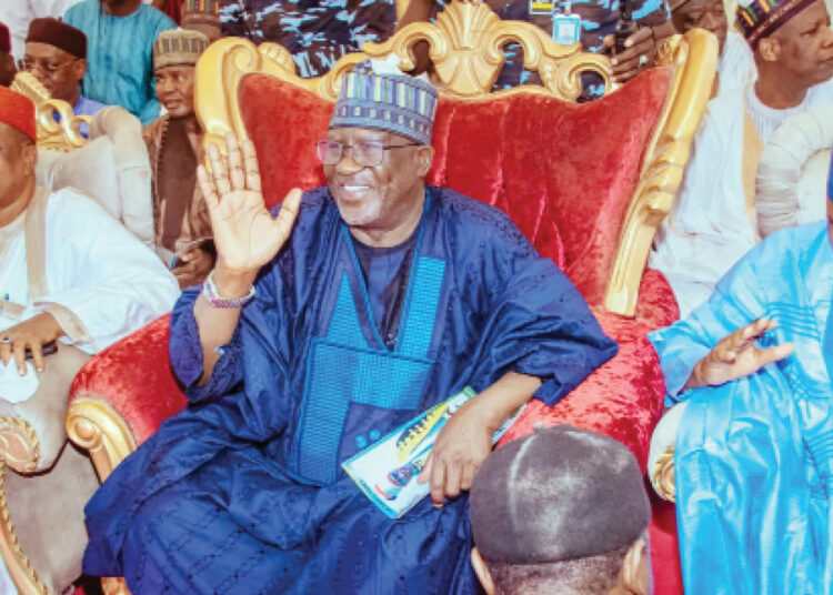 R-L: PDP national chairman, Amb. Umaru Iliyasu Damagum; Yobe deputy governor Hon Idi Barde Gubana, and deputy governor, Kano, Aminu Gwarzo, during the silver jubilee of the Emir of Fune in Damagum.