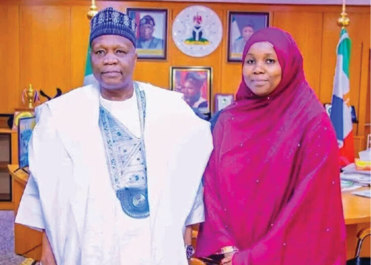 Governor Inuwa Yahaya with Chairperson of Gombe State Internal Revenue Service,  Aisha Adamu recently