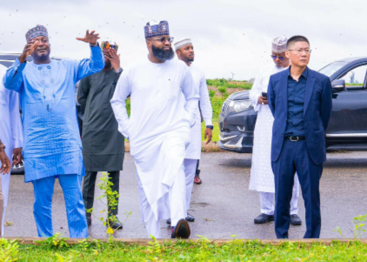 L-R: Acting Managing Director, Abuja Technology Village Free Zone Company, Mr. Isa Yusuf Shafeek; Special Assistant on Inter-Governmental Affairs to the NASENI EVC, Dr. Dahiru Mohammed; Executive Vice Chairman and Chief Executive Officer of NASENI, Mr. Khalil Suleiman Halilu; Director of New Energy Department, Haier Global Business Cooperation, Wang Chao; and Director, Information, New Media and Protocol, NASENI, Mr. Olusegun Ayeoyenikan during a site inspection at the Abuja Technology Village on Tuesday July 1, 2025.   PHOTO: NASENI