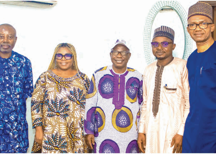 L-R: Secretary, Network of Book Clubs and Reading Culture Promoters in Nigeria (NBRP), Abuja Chapter, Chido Onumah; MD/CEO, Fortham Publishers Limited, Mrs. Msurshima Comfort Chenge; coordinator, NBRP Abuja Chapter, Chief Loye Olowookere; group managing director, LEADERSHIP Group Ltd, Mu’azu Elazeh and senior vice chairman/editor-in-chief, LEADERSHIP Group, Azubuike Ishiekwene, during a courtesy visit to LEADERSHIP corporate headquarters yesterday by a delegation from NBRP. PHOTO BY REUBEN  OJOAJOGWU GAD