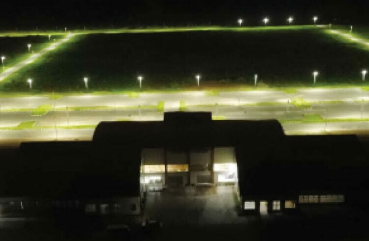 Aerial view of the newly completed lighting project of the Muhammadu Buhari International Cargo Airports, Damaturu