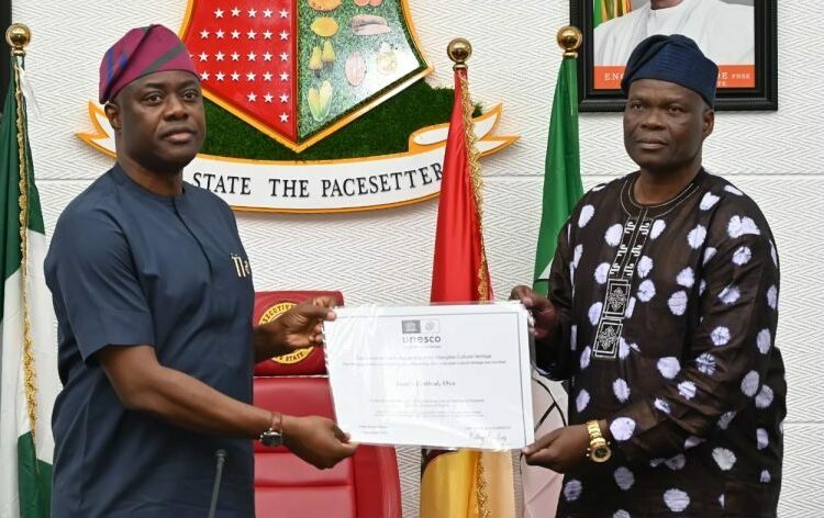 Sango Festival: Makinde Receives UNESCO Intangible Cultural Heritage Certificate 1 WhatsApp Image 2025 08 19 at 19.54.19 a0c7b586