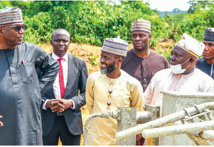 L- R: Governor AbdulRahman AbdulRazaq, his chief press secretary, Rafiu Ajakaye and SUBEB chairman, Prof Sheu Adaramaja, during the inspection of the 49km road project. Photo by ABDULLAHI OLESIN.