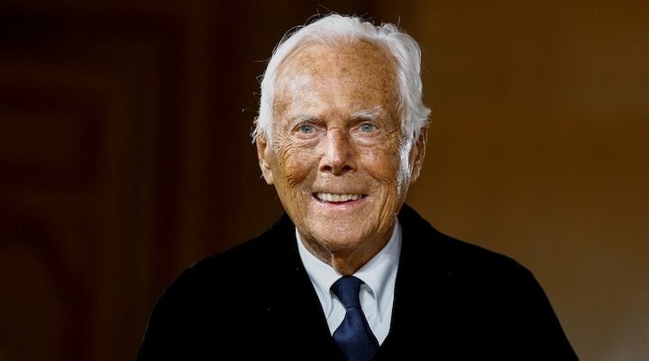 FILE PHOTO: Designer Giorgio Armani appears at the end of his Haute Couture Spring/Summer 2025 collection show for Giorgio Armani Prive in Paris, France, January 28, 2025. REUTERS/Sarah Meyssonnier/File Photo