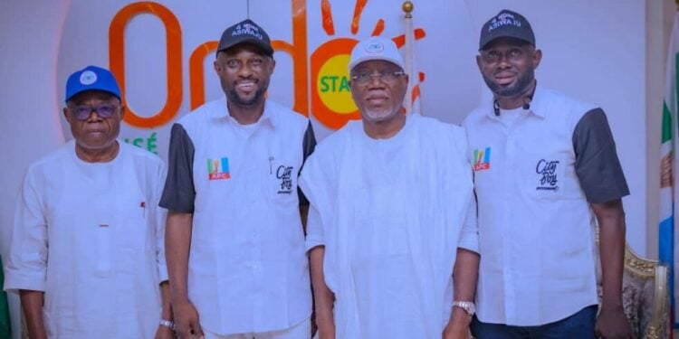 L - R: Ondo Deputy Governor, Olayide Adelami; Director General of City Boy Movement, Hon. Francis Oluwatosin Shoga; Ondo State Governor,  Lucky Aiyedatiwa and the National Executive Coordinator of City Boy Movement,  Mr. Favour Abayomi.