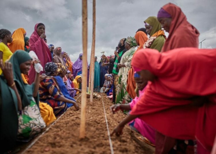 50 women in Tudun Biri community, Igabi Local Government Area of Kaduna State undergoing training on climate smart vegetable production, organised by the Anti-Sexual Violence Lead Support Initiative (ASVIOL), with support from the French Embassy in Nigeria, in Kaduna yesterday. Photo: Gbenga Abiola 